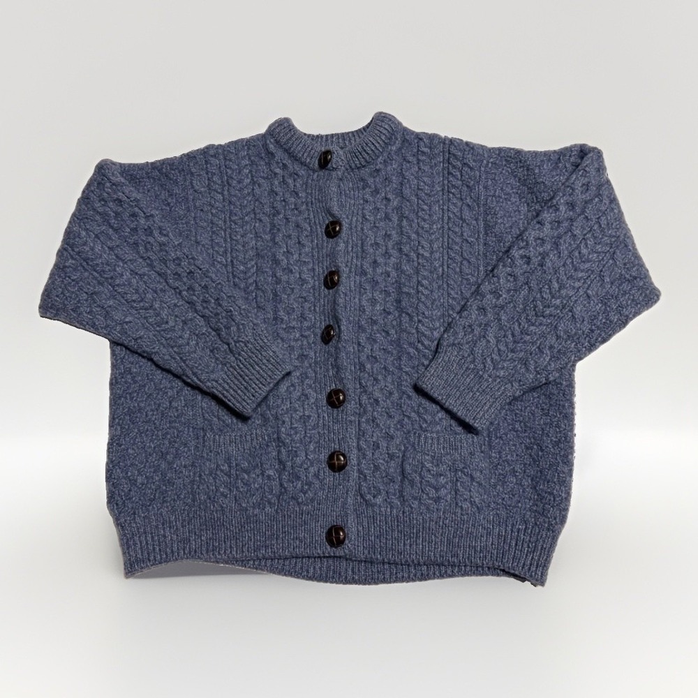 Aran Woollen Mills Merino Wool Cable Knit Lumber Cardigan Sweater Blue Women's M